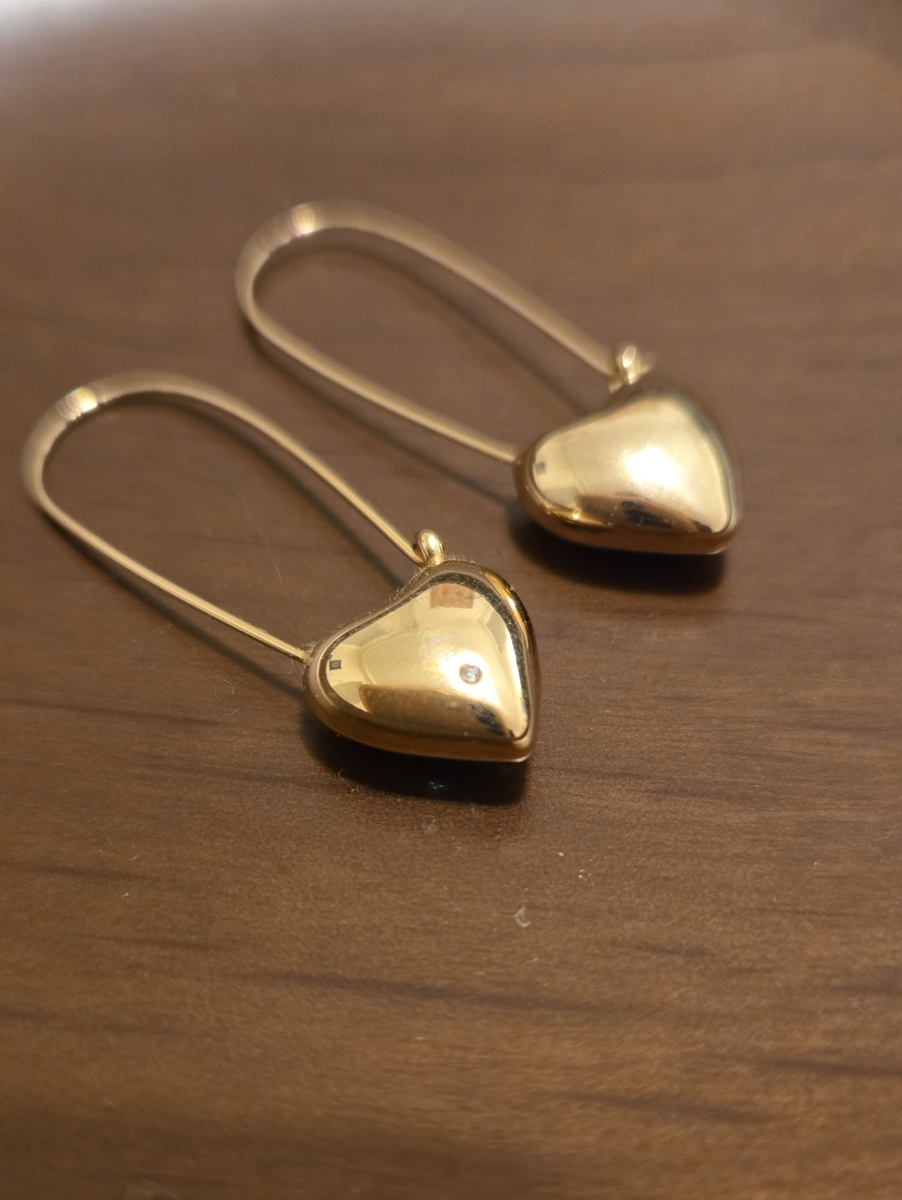 Gold Tone Heart Dangle Earrings